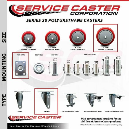 Service Caster Channel 240CPS45U 5'' Replacement Caster CHA-SCC-20S514-PPUB-RED-TP2